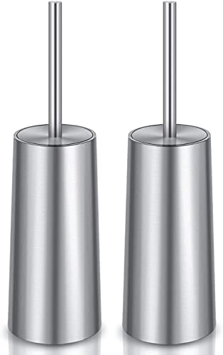 Toilet Brush and Holder, 2 Pack Toilet Brush Stainless Steel, Toilet Bowl Brush for Bathroom Toilet-Ergonomic, Elegant,Durable (Silver)