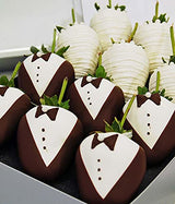 From You Flowers Bride & Groom Chocolate Covered Strawberries - 12 Belgian Dipped Berries for Wedding, Engagement & Anniversary Gifts