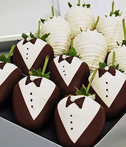 From You Flowers Bride & Groom Chocolate Covered Strawberries - 12 Belgian Dipped Berries for Wedding, Engagement & Anniversary Gifts