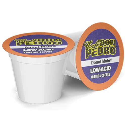 Cafe Don Pedro Donut Mate - Low Acid Coffee K Cups for Sensitive Stomach, 100% Natural Arabica, Light & Medium-Light Roast, Improved Pods - No More