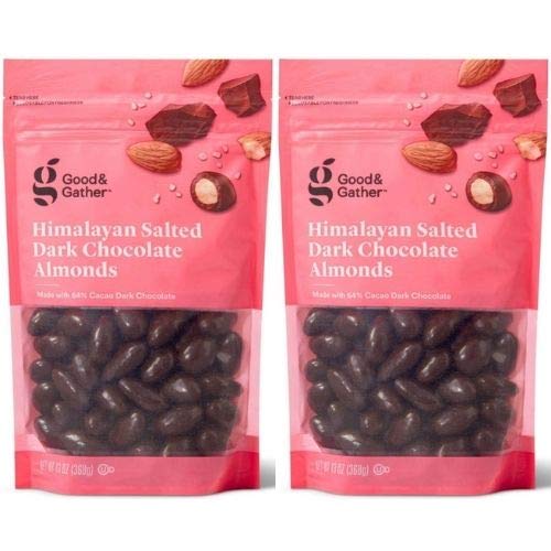 2 Set- Good & Gather Himalayan Salted Dark Chocolate Almonds. 13 Ounce. Sweet and Salty Snack. 64% Cacao. (2 Pack) 1.0 Count