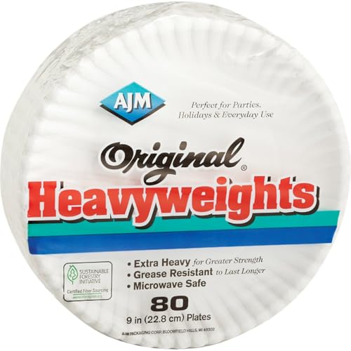 A J M Packaging Corp Heavyweights Paper Plates, White