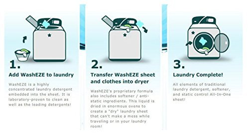 WashEZE 3 in 1 Laundry Detergent Sheets Unscented 40 count with Fabric Softener Fragrance and Phosphate Free- More efficient than pods pacs powders or