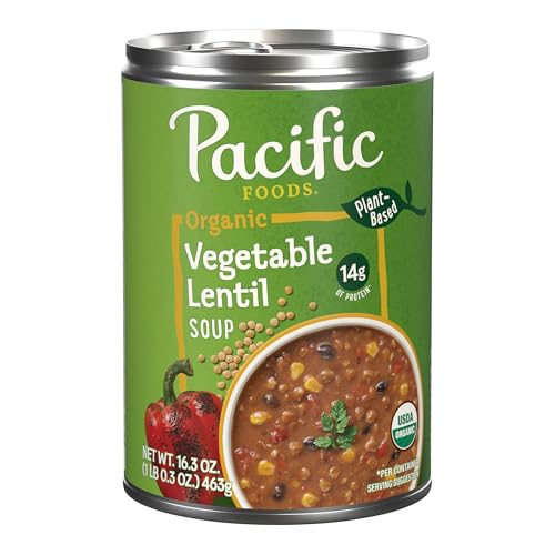 Pacific Foods Organic Vegetable Lentil Soup, Plant Based, 16.3 oz Can
