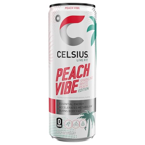 CELSIUS Sparkling Peach Vibe, Functional Essential Energy Drink, 12 Fl Oz