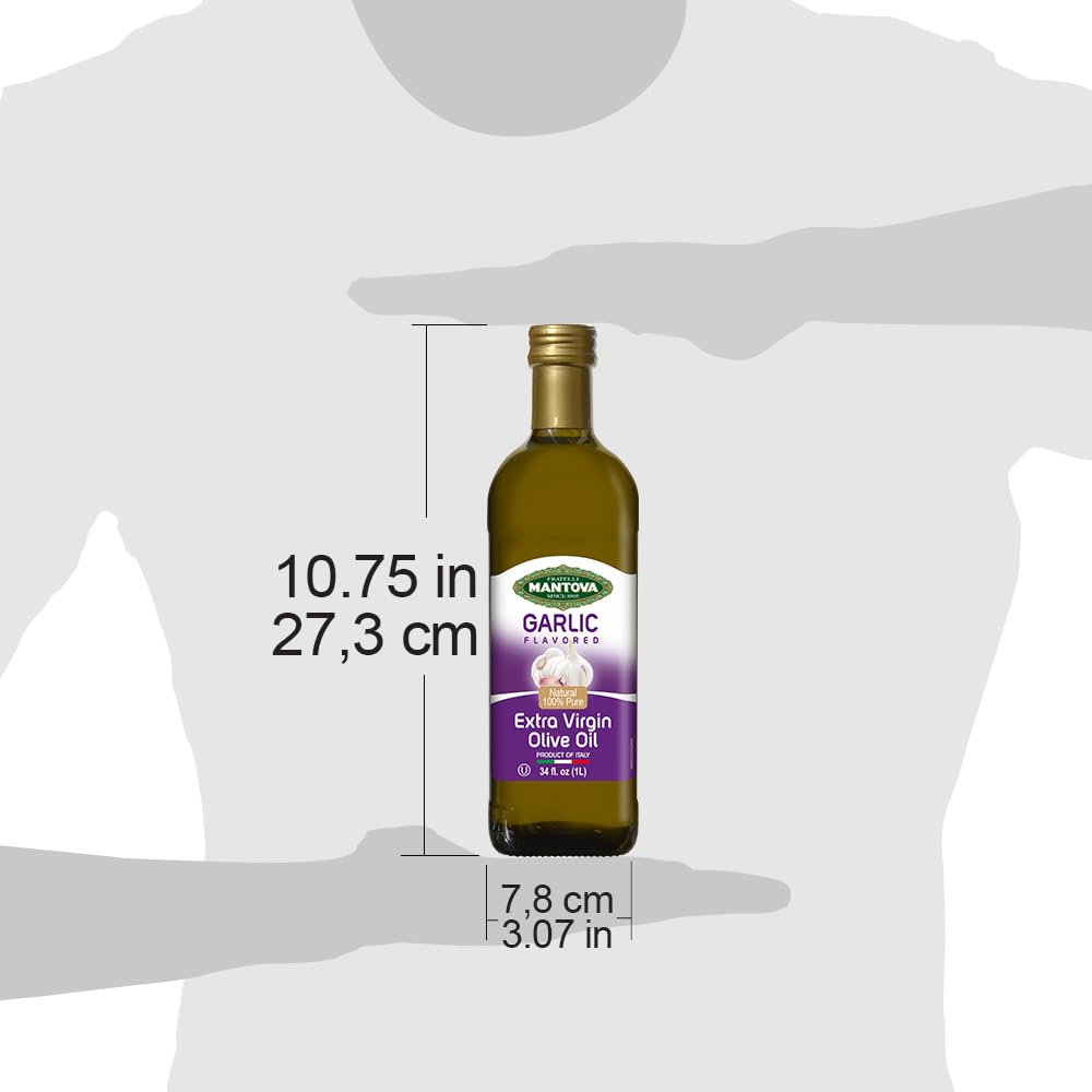 Mantova Garlic Extra Virgin Olive Oil (EVOO) - Cold-Pressed, Premium Quality, Imported from Italy - Perfect for Topping Salads, Vegetables, Pasta Salad, Dipping Italian Bread, or Pan-Frying (Pack of 1)