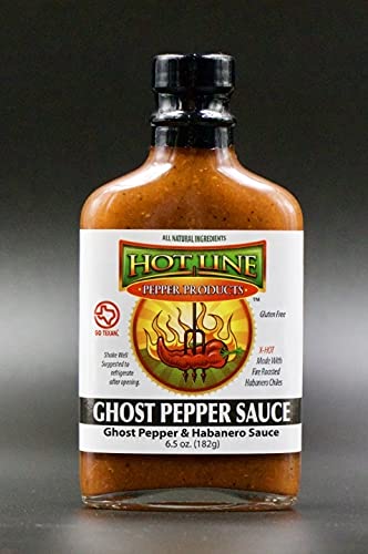 HOT LINE PEPPER PRODUCTS Gourmet Hot Sauces (Ghost Pepper, 4 pack) Hot Line Pepper Products Ghost Pepper Sauce - Fiery & Flavorful Blend of Ghost