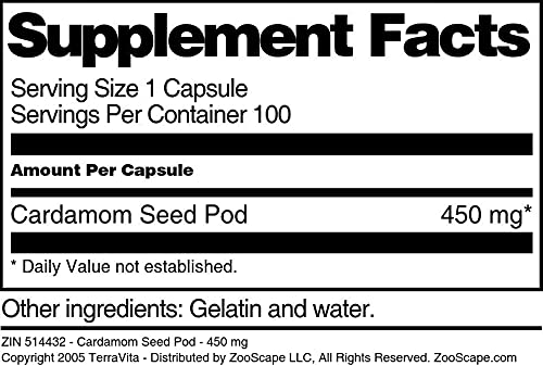 Cardamom Seed Pod - 450 mg (100 Capsules, ZIN: 514432) - 3 Pack
