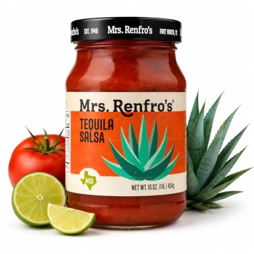 Mrs. Renfro's Tequila Salsa, 16 oz - Gluten Free Texas-Style Tomato Salsa with Tequila-Inspired Flavor, Jalapeños & Spices - Medium Heat Salsa