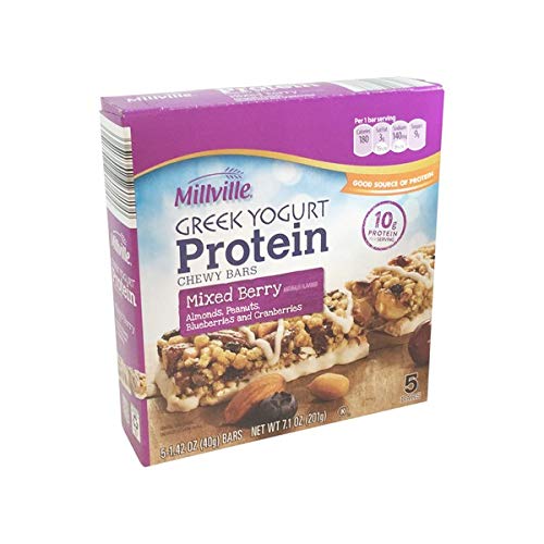 Millville Greek Yogurt Naturally Flavored Mixed Berry with Almonds, Cranberries, Blueberries, Peanuts Protein Chewy Bars - 5 ct.