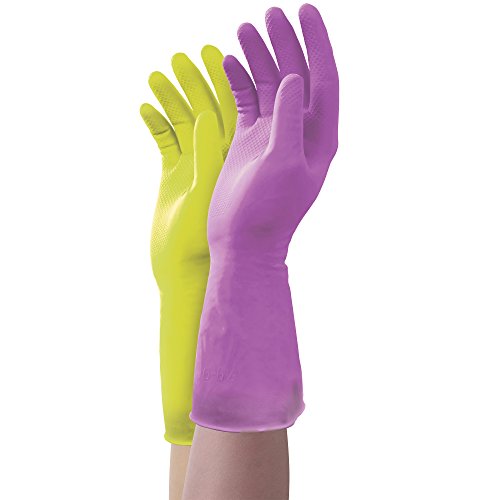 Mr. Clean Duet, Natural Latex, Beaded Cuff, Cotton Flock Lining, Non-Slip Grip Gloves, Medium