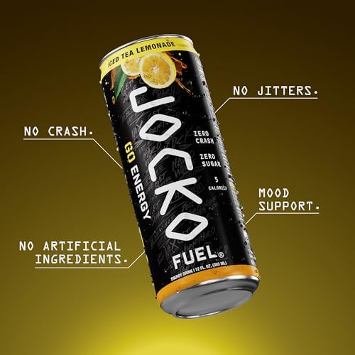 Jocko Fuel GO Energy Drinks, Iced Tea - Lemonade - 95mg Caffeine with Added Adaptogens, Vitamin B12 & B6, & L Theanine for Mood & Focus Support, No