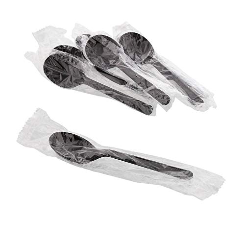 Individually Wrapped Heavy Weight Plastic Spoon (1000, Black Soup Spoon)
