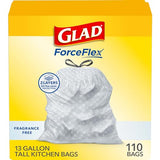 Glad ForceFlex Tall Kitchen Drawstring Trash Bags, 13 Gal, Fragrance Free, 110 Ct (Package May Vary)