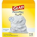 Glad ForceFlex Tall Kitchen Drawstring Trash Bags, 13 Gal, Fragrance Free, 110 Ct (Package May Vary)