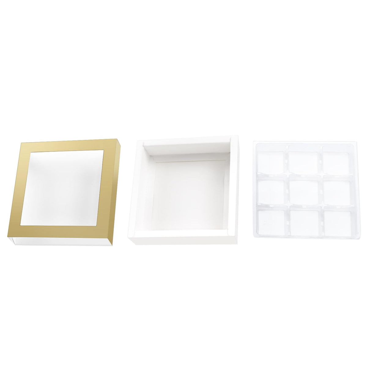 BAKIPACK 12 Gold Truffle Boxes with 9-Piece Plastics Tray, Chocolates Boxes
