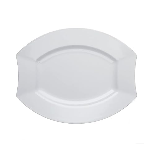 Party Essentials Party Supplies Fancy Plastic Dinnerware For Wedding/Birthday/All Occasions, 7.5" x 6.25", Salad/Dessert Plates, 20-Count, White Oval