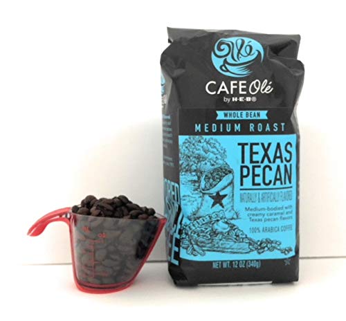 Cafe Ole Texas Pecan Whole Bean Coffee (3 Pack) Bundle with Goodcook Coffee Measure