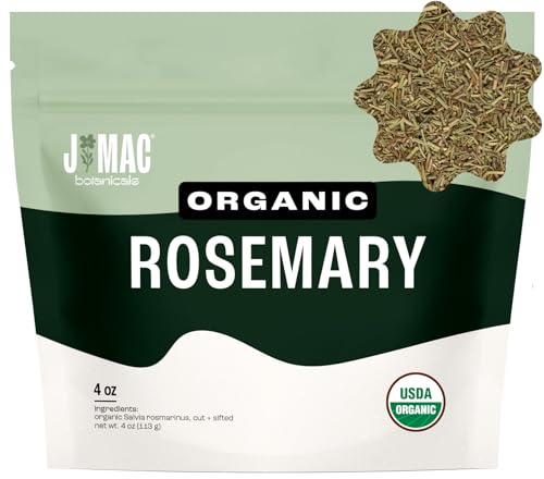 J MAC BOTANICALS Organic Rosemary Leaves (4 oz) Fresh Dried Leaf Herb, Packaged in the USA, Certified USDA Organic