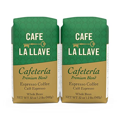 Cafe La Llave Whole Bean Espresso Coffee, Premium Dark Roast, 32 oz Bags (Pack of 2) - Rich Cuban-Style Blend