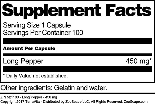 Long Pepper - 450 mg (100 Capsules, ZIN: 521130)