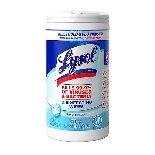 Lysol Disinfectant Wipes, Dorm Room Essentials, Multi-Surface Antibacterial Cleaning Wipes, For Disinfecting and Cleaning, Crisp Linen, 80 Count