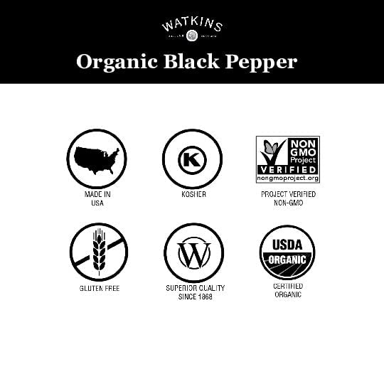 Watkins Organic Black Peppercorn Grinder, 2.6 Ounce