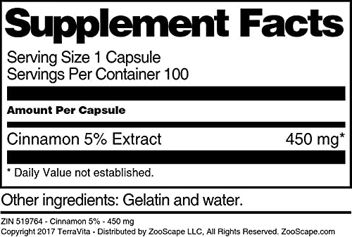 Cinnamon 5% - 450 mg (100 Capsules, ZIN: 519764)