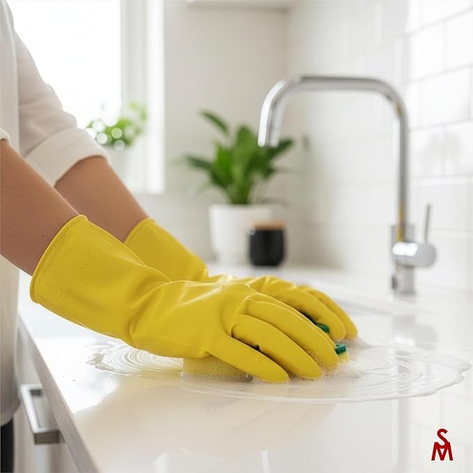 SteadMax 3/6 Pairs Cleaning Gloves, Disposable Natural Rubber Dish Gloves, Reusable Waterproof Latex Non-Slip Dishwashing Gloves for Kitchen