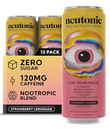 Neutonic Nootropic Productivity Energy Drink | Strawberry Lemonade 12 Cans | 120mg Natural Caffeine, Zero Sugar | Support Memory, Mental Clarity