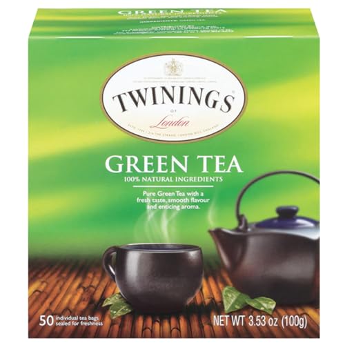 Twinings Green Tea Bags - Caffeinated Tea Made from Fresh Green Tea Leaves, Perfect for Hot or Iced Tea, 50 Count