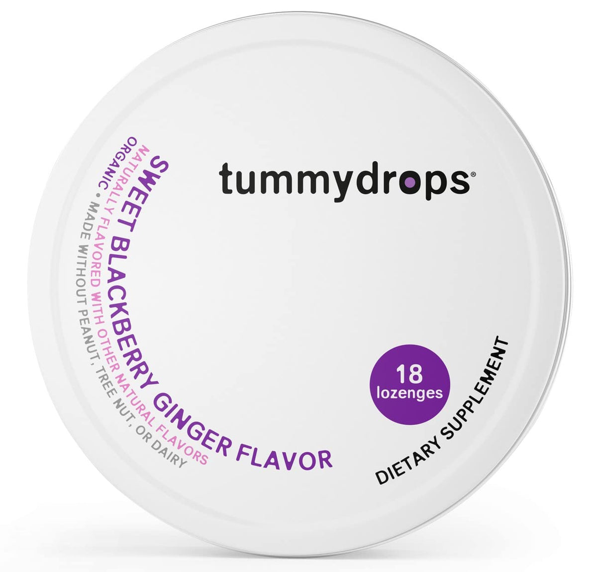 Organic Sweet Blackberry Ginger Tummydrops (Pack of 3 Tins). Gluten Free & Vegan. 54 Individually Wrapped Organic Ginger Lozenges.