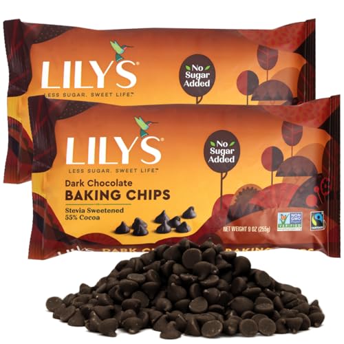 Sugar-Free Dark Chocolate Chips for Baking, 2 Bags of Lily's Baking Chips 9oz Each, Delicious Baking Chips Without the Sugar, Perfect Dark Chocolate Chips for Keto and Diabetic-Friendly Recipes