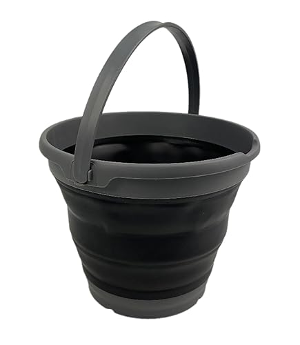 SAMMART Collapsible Plastic Bucket - Foldable Round Tub with Handle - Pop Up Saving (Grey/Black, 10L)