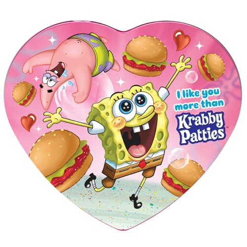SpongeBob SquarePants Heart Shaped Gummy Krabby Patties Candies Valentine's Day Tin Gift Set for Kids
