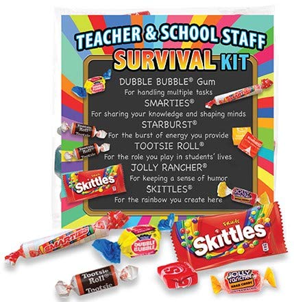 Teacher Appreciation & School Staff Survival Kits (100 per set) Fun Candy Treat Gift Kit Idea for Teacher Appreciation Week