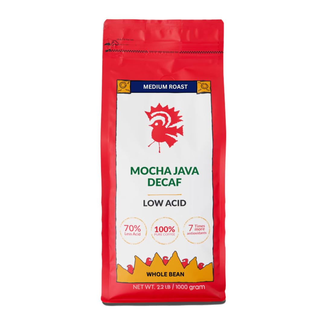 Puroast Low Acid Coffee Decaf Bean | Decaf Mocha Java Whole Bean | Medium Roast | High Antioxidants & High pH |No Bitter Aftertaste | Reduced