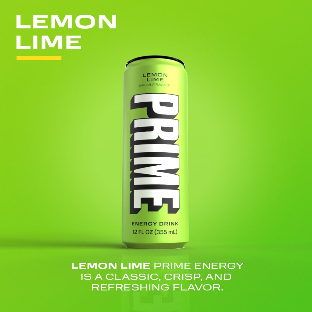 PRIME Energy LEMON LIME | Zero Sugar Energy Drink | Preworkout Energy | 200mg Caffeine with 355mg of Electrolytes and Coconut Water for Hydration|