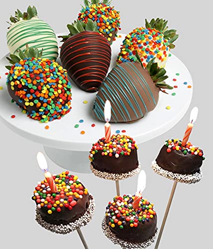 From You Flowers Happy Birthday Chocolate Covered Strawberries & Brownie Pops - 6 Belgian Dipped Berries & 4 Brownie Pops for Birthday Gifts