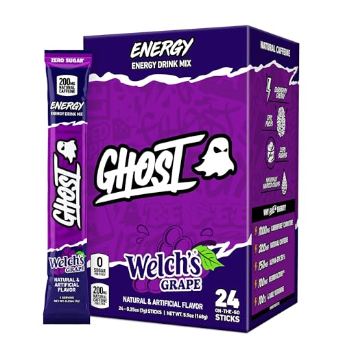 GHOST Sugar-Free Energy Drink Packets, Welch's Grape, 24 Sticks