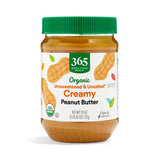 365 by Whole Foods Market, Organic Creamy Peanut Butter, Unsweetened & Unsalted, Stir and Enjoy, 26 Ounce