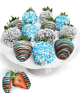 From You Flowers Baby Boy Chocolate Covered Strawberries - 12 Belgian Dipped Berries with Blue Decoration for Baby Shower & New Baby Gifts