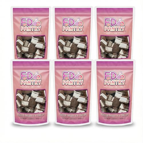 Freeze Dried Ice Cream Sandwich Bites - Vanilla - Crunchy & Sweet Snack 2.5oz Freeze-Dried Space Ice-Cream Pack Dehydrated Resealable Gift Bag - 6