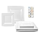 " OCCASIONS " 120 Plates Pack,(60 Guests) Wedding Party Square Disposable Plastic Plates Set -60 x 9.5'' Dinner + 60 x 6.5'' Dessert (Square White)
