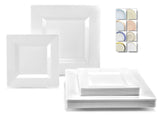" OCCASIONS " 120 Plates Pack,(60 Guests) Wedding Party Square Disposable Plastic Plates Set -60 x 9.5'' Dinner + 60 x 6.5'' Dessert (Square White)