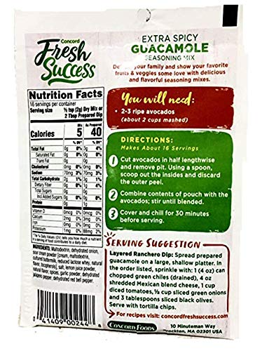 Concord Farms Extra Spicy Guacamole Mix, 1.2-ounce Pouches (VALUE Pack of 18 Pouches)