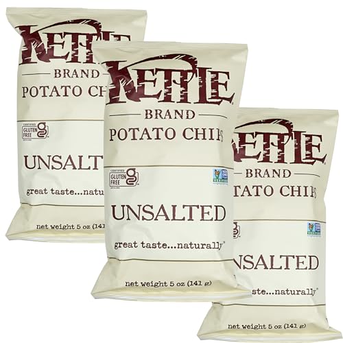 Kettle Potato Chips Unsalted, 5 Ounce (Pack of 3)