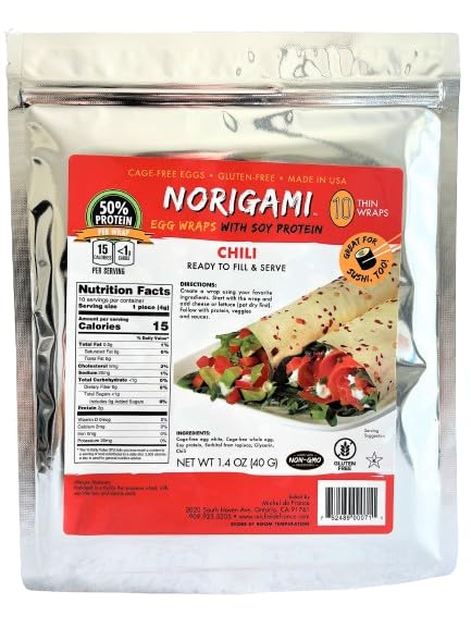 Norigami Egg Wraps Soy Protein - High Protein,Low Carb,Vegetarian Thin Healthy Wrap for Sandwiches - Ready To Fill And Serve - Certified Kosher,Non