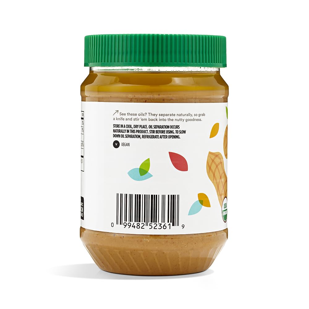 365 by Whole Foods Market, Organic Creamy Peanut Butter, Unsweetened & Unsalted, Stir and Enjoy, 26 Ounce