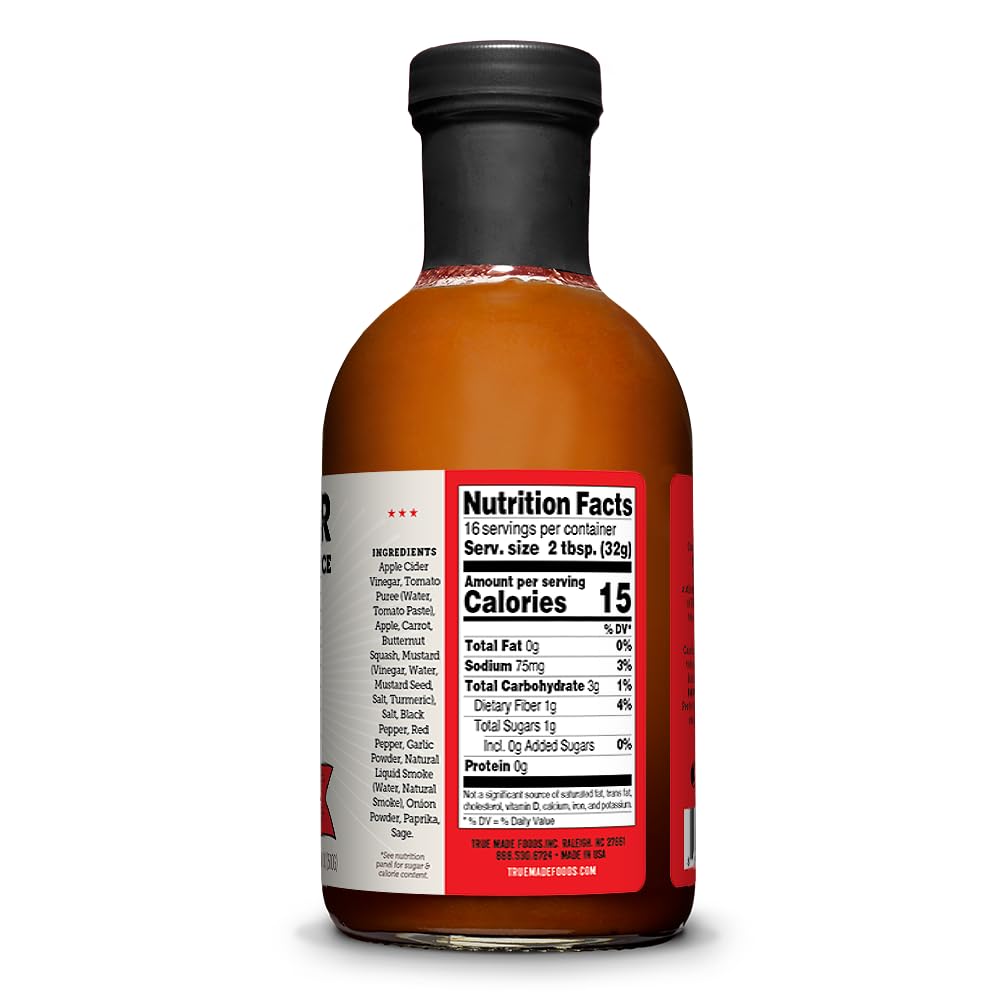 True Made Foods Carolina Red Barbecue Sauce, Spicy and Tangy, No Sugar Added, Keto, Whole30, Paleo (18oz, 1 Pack)